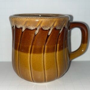 Vintage Brown Yellow Drip glaze Coffee Mug Taiwan Tea Swirl 70s retro